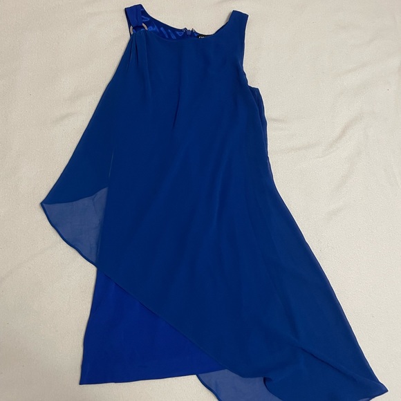 Bebe Dresses | Bebe Royal Blue Dress With Flowy Sheer Top Layer (Size Medium) | Color: Blue | Size: M | Goldenharpyy's Closet Bebe Dresses | Bebe Royal Blue Dress With Flowy Sheer Top Layer (Size Medium) | Color: Blue | Size: M | Goldenharpyy's Closet